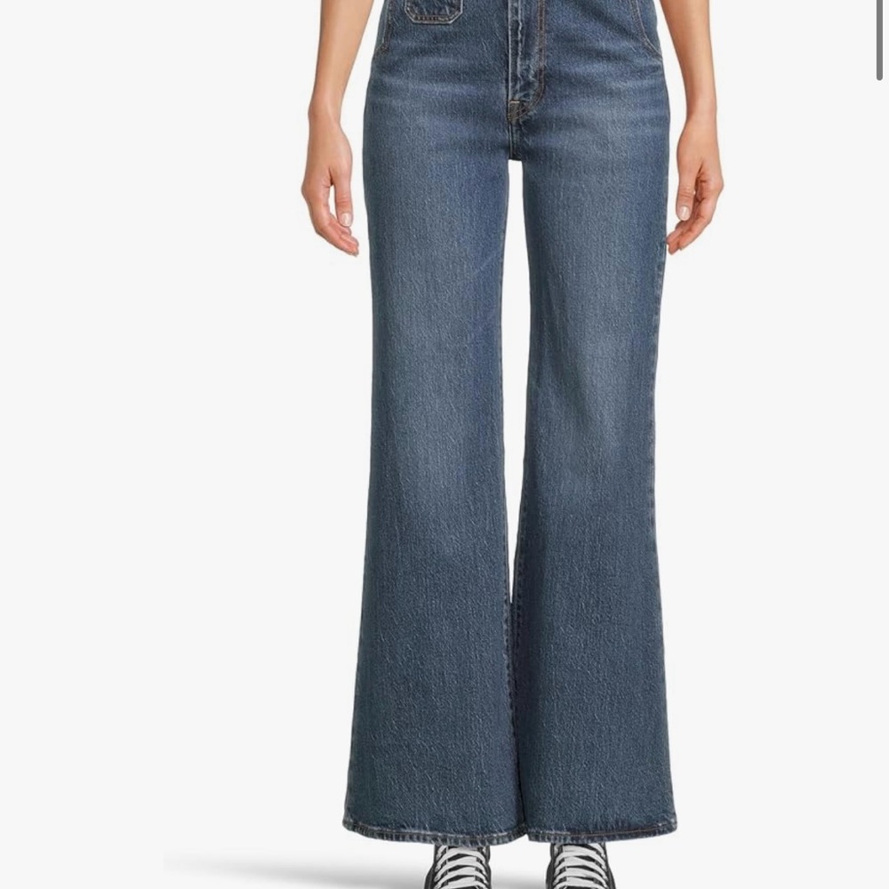 Classic Medium Blue High-Waisted Flare Jeans